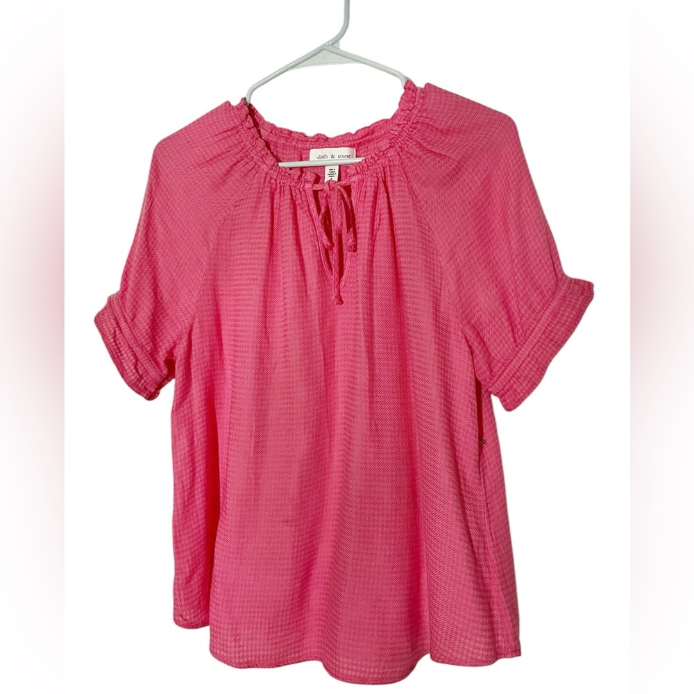Cloth & Stone Coral Short Sleeve Ruched Neck Women's Top Sz S
